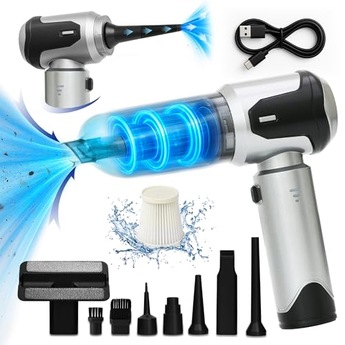 Car Vacuum Portable Cordless Handheld Cleaner, Mini Vacuum with 8 Attachments, Blower, Spray Lubricant & Microfiber Towels for Truck & Interior Cleaning