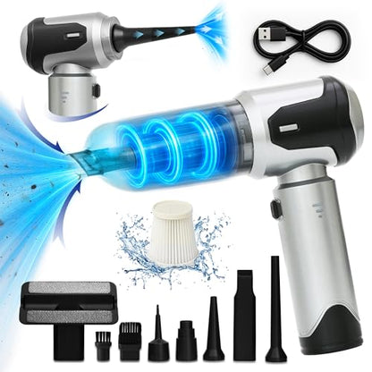 Car Vacuum Portable Cordless Handheld Cleaner, Mini Vacuum with 8 Attachments, Blower, Spray Lubricant & Microfiber Towels for Truck & Interior Cleaning