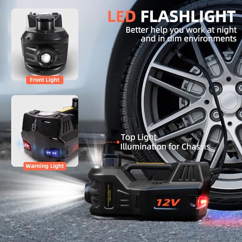 Electric Car Jack Kit 5 Ton 12V Portable Hydraulic Floor Jack with Impact Wrench and Inflatable Pump for SUV Car Tire Change Emergency Repair Kit with LED Light - color: Black+Red Wrench