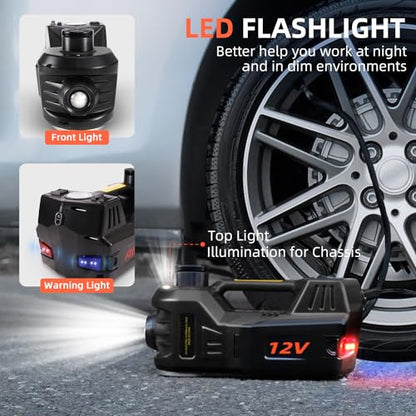 Electric Car Jack Kit 5 Ton 12V Portable Hydraulic Floor Jack with Impact Wrench and Inflatable Pump for SUV Car Tire Change Emergency Repair Kit with LED Light - color: Black+Red Wrench