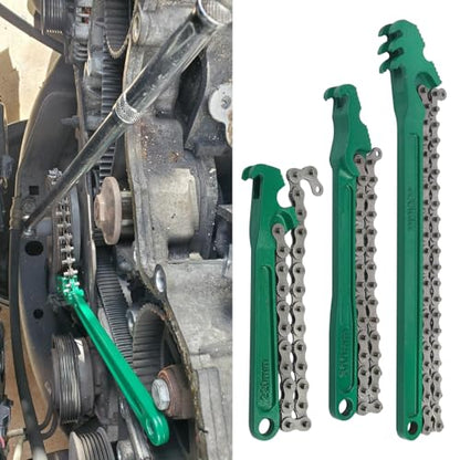 3 PCS Chain Wrench Set, Green Adjustable Chain Oil Filter Wrench (9", 12", 16"), Heavy Duty Carbon Steel Pipe Wrench for Automotive Repair & Plumbing