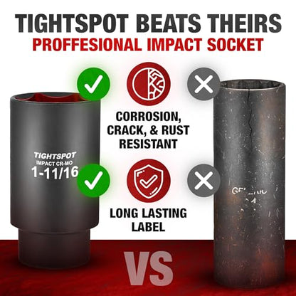 TIGHTSPOT 1/2" Dr 1 11/16 Inch Deep Socket, Anti-Round 6-Pt, CRMO Steel - size: 1/2” Drive 1 11/16” Deep Impact Socket - 6pt, style: 1/2" Drive Deep Socket