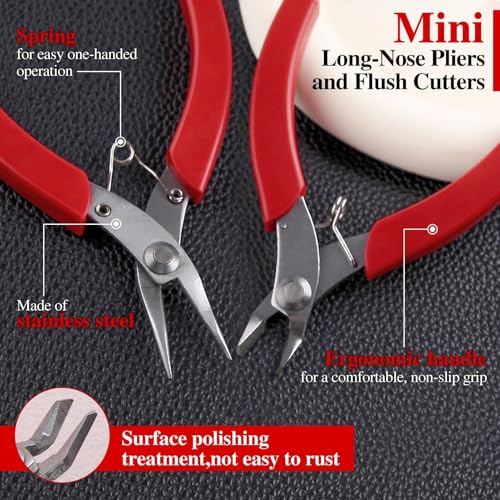 SPEEDWOX 2Pcs 4.5 Inch Mini Long-Nose Pliers 4.25 Inch Flush Cutters Tweezer Nose plier Mini Needle Nose Pliers Short-Nose Plier Wire Diagonal Oblique Side Cutters Steel Cutting Nippers Shear - size: 2 Pieces (4.5" Long Nose + 4.25" Flush Cutter)