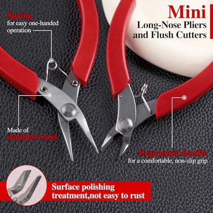 SPEEDWOX 2Pcs 4.5 Inch Mini Long-Nose Pliers 4.25 Inch Flush Cutters Tweezer Nose plier Mini Needle Nose Pliers Short-Nose Plier Wire Diagonal Oblique Side Cutters Steel Cutting Nippers Shear - size: 2 Pieces (4.5" Long Nose + 4.25" Flush Cutter)