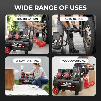 14 Gallon Ultra Quiet Air Compressor with Two Quick Couplers, 2.8HP MAX 115PSI Oil-Free Air Compressor Steel Tanks, 70dB Air Compressor with Wheels for Spray Painting, Auto Repair, Woodwork Nailing - size: 14G