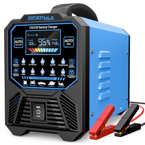DCACNLE 12V/24V 0-15A Car Battery Charger Heavy Duty,Automatic Maintainer | Smart Trickle Charger,Desulfator with Overcharge Protection & Auto Shutoffs,Suitable for Various Vehicles&Lead Acid Batteries