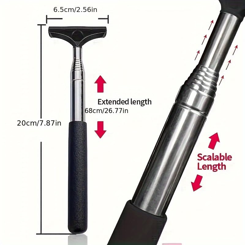 Extendable Car Window Cleaner, Portable Manual Glass Scraper with Sponge and Brush for Windshield, Rearview Mirrors, Non-Electric Ergonomic Handle, Car Cleaning Tool (Random Color)