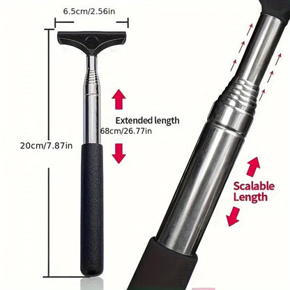 Extendable Car Window Cleaner, Portable Manual Glass Scraper with Sponge and Brush for Windshield, Rearview Mirrors, Non-Electric Ergonomic Handle, Car Cleaning Tool (Random Color)