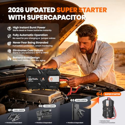 ANCEL BS400 Engine Super Starter - Permanently Connected Jump Starter with Super Capacitor, Proactive Car Battery Maintainer & Smart Monitor, -40℉~176℉ UltraSafe Battery Booster for 6.0L/6.0T Vehicles - color: Black