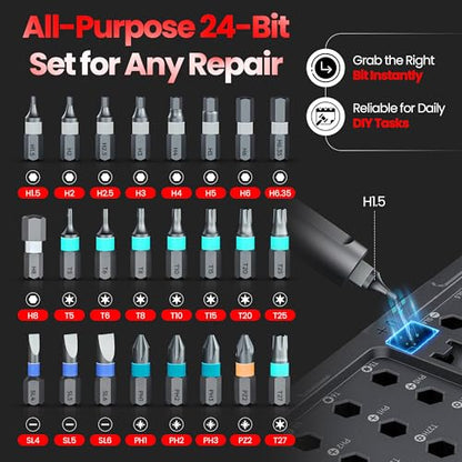 24 in 1 Magnetic Ratchet Screwdriver Set, Magnetic Screwdriver Set with Multi-Bit Ratcheting Handle & Bit Magnetizer, Compact Repair Tool Kit with Storage Case for Furniture, Computer, Bicycle and DIY - size: 24 in 1