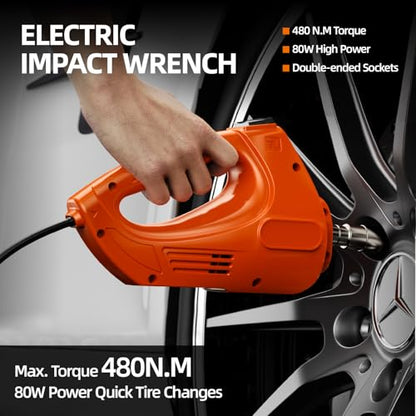 Car Jack Electric Hydraulic Jack Kit 5Ton 155-450mm Lift Inflator LED Light Impact Wrench 12V Portable Outdoor Home Emergency Tire Change Roadside Rescue Set for Sedan SUV MPV Truck - size: 5T-Rocker Switch-Jack+Pump+Light+Wrench