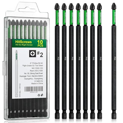 PH2 Phillips Bits #2 – 10 Pack 6" Extra Long Impact Driver Bits,S2 Steel Magnetic Screwdriver Bits for Power Tools and Screw Guns - size: 6"-10pcs