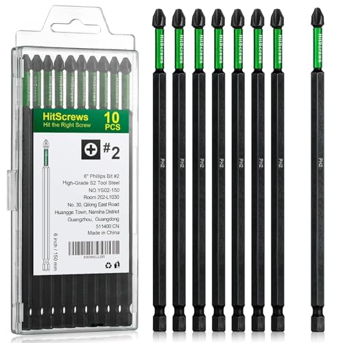 PH2 Phillips Bits #2 – 10 Pack 6" Extra Long Impact Driver Bits,S2 Steel Magnetic Screwdriver Bits for Power Tools and Screw Guns - size: 6"-10pcs