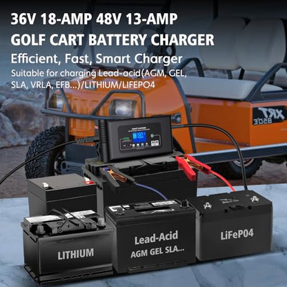 Golf Cart Battery Charger 36V 18A and 48V 13A Trickle Charger,36 Volt Golf Cart Charger,for EZGO TXT Text with Powerwise,Lithium, LiFePO4, Lead-Acid AGM/Gel/SLA..Battery Chargers,D Style Plug - size: D Style Plug