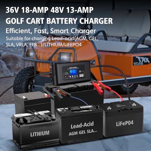 Golf cart Battery Charger, 36V 18A and 48V 13A Trickle Charger,36 Volt Golf Cart Charger,for Club Car,EZGO & Yamaha,Lithium,LiFePO4,Lead-Acid AGM/Gel/SLA..Battery Chargers,Crowfoot Plug - size: Crowfoot Plug