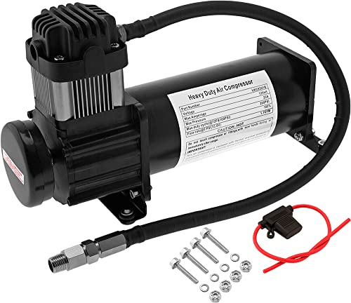 Vixen Horns Heavy Duty Onboard Air Compressor 200 PSI VXC8301B For Train Horn, Air Suspension, Air Ride, Air Bags | Universal Replacement for 12V Vehicles Like Car, Truck, Semi, Pickup - color: Black