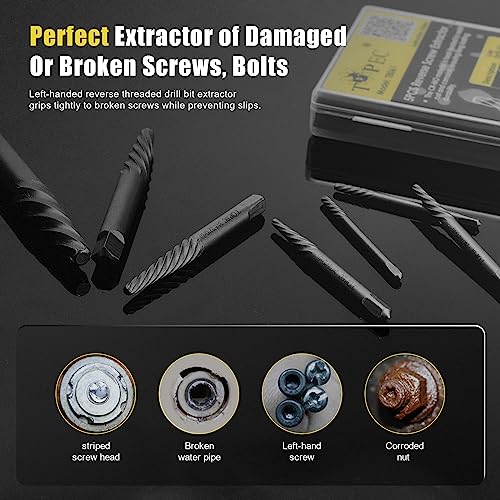 TOPEC Damaged Screw Extractor Set, 7 Piece Easy Out Bolt Extractor for Easily Remove Broken Bolts, Stripped Screws, Studs - Gifts for Men - size: 7 Piece