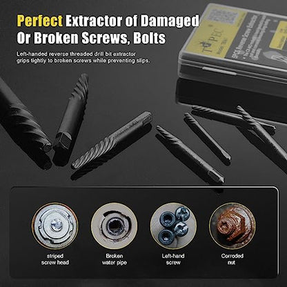 TOPEC Damaged Screw Extractor Set, 7 Piece Easy Out Bolt Extractor for Easily Remove Broken Bolts, Stripped Screws, Studs - Gifts for Men - size: 7 Piece