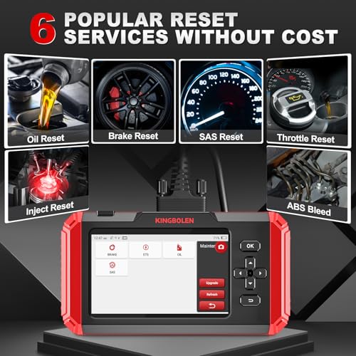 KINGBOLEN OBD2 Scanner S500 Car Scanner, Lifetime NO Cost Update Diagnostic Scan Tool with 6 Reset,Oil/Brake/SAS/Throttle/Inject/ABS Reset, Engine ABS SRS Transmission OBD2 Code Reader, Battery Test | OBD2 Diagnostic Scan Tool with 6 Reset,Oil Brake SAS T