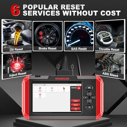 KINGBOLEN OBD2 Scanner S500 Car Scanner, Lifetime NO Cost Update Diagnostic Scan Tool with 6 Reset,Oil/Brake/SAS/Throttle/Inject/ABS Reset, Engine ABS SRS Transmission OBD2 Code Reader, Battery Test | OBD2 Diagnostic Scan Tool with 6 Reset,Oil Brake SAS T