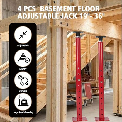 Floor Joist Jack, 19"- 36"(1'7"-3) Height Range Adjustable Floor Joist Jack House Jack Post,Telescoping Jack for Temporary Support for Leveling,4400 lbs Height Capacity(Each)-4Pack - size: 4PACK