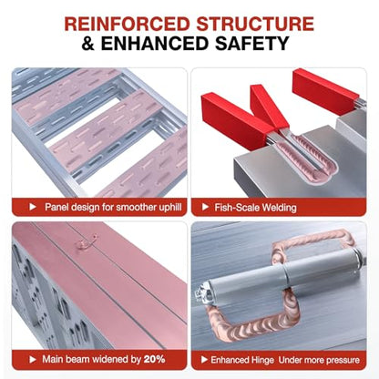 Aluminum Tri-Folding Truck Ramps 1600Lbs Max, Loading Ramps for Pickup Trucks Bed, Trailers Ramp with Load Straps for ATV/UTV, Sweeper Machine, Golf Carts, Touring Motorcycles, Small Tractor