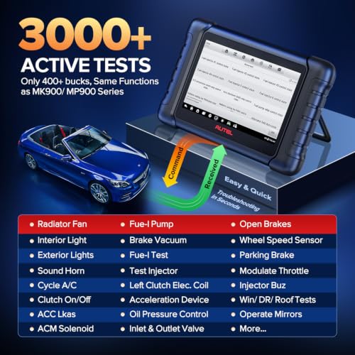 Autel Scanner MaxiCheck MX808S, 2026 Bidirectional OBD2 Scan Tool US Ver. of MaxiCOM MK808S MK808Z, 3000+ Active Test 11OS as MK900 MK900BT MX900, 28+ Service for 200+ Brands, OE All Diagnostic, FCA