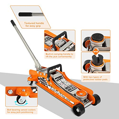 2.5 Ton Steel Floor Jack, Low Profile Hydraulic Racing Floor Jack, Heavy-Duty Racing Floor Jack with Single Piston Lift Pump, Lifting Range 3-3/8" - 14-15/16" - size: 2.5T Single Pump