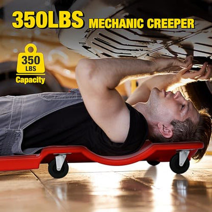 Nilight 40" Mechanic Plastic Creeper - 40 Inches Heavy Duty Shop Creeper with Padded Headrest and 6 Casters, 350 lbs Capacity, Red - color: Red