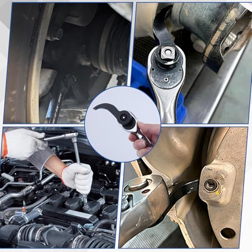 2Pcs Pry Bar Wrench Adapter Head, 3/8“ 1/2” Drive Adjustable Angle Crowbar Adapter Head Tool, Heavy-Duty Ratchet Pry Bar Attachment, Half Shaft Removal Car Repairing Tools for Tight Spaces