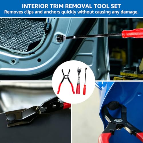 14PCS Automotive Electrical Disconnect Pliers Set: High-Carbon Steel, No Missing Connector Removal Tools for Car Harness, Hose, Fuel Line, Cooling, Door Panel, Dashboard & Engine Bay Repair - color: Red-14 pcs