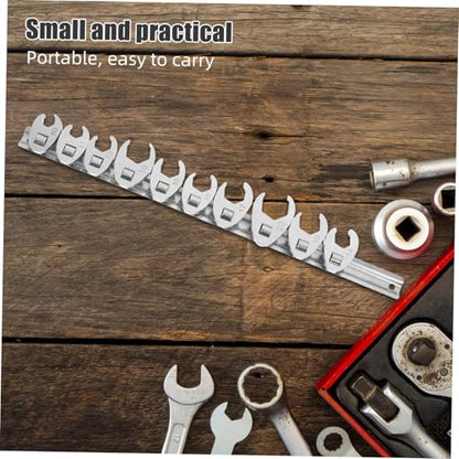 FUOYLOO 10pcs 3/8-inch Metric Ratcheting Open-end Wrench Set with Quick-release Swivel Head, Silver Flare Nut Crowfoot Wrenches for Automotive Repair and Maintenance