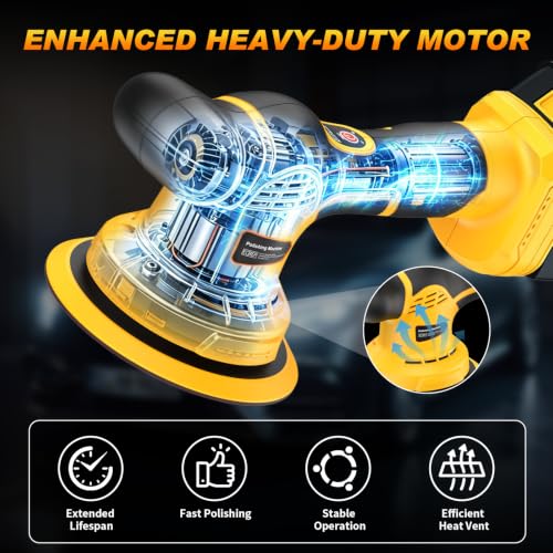 Cordless Car Buffer Polisher kit, 9 Speed Orbital Polisher, 6 Inch Compatible with DEWALT 20V Battery(No Battery),1800-7200RPM, for Car Boat Waxing/Scratch