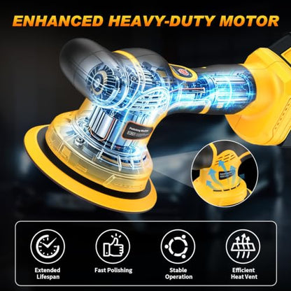Cordless Car Buffer Polisher kit, 9 Speed Orbital Polisher, 6 Inch Compatible with DEWALT 20V Battery(No Battery),1800-7200RPM, for Car Boat Waxing/Scratch
