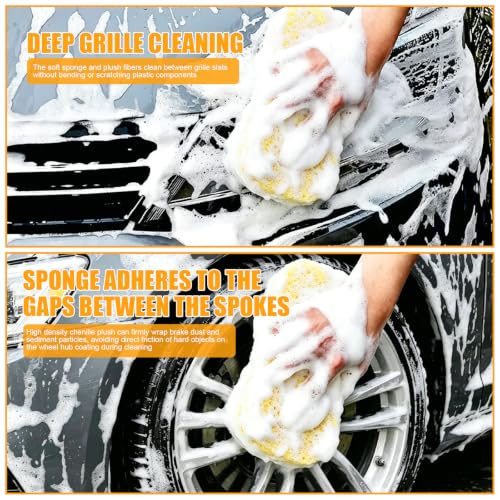 Car Wash Sponge 2 Pack - Large Plush Scratch-Free Cleaning Sponges, High Foam Long-Hair Microfiber Wash Sponge for Cars Trucks SUVs & Household Use - color: 2 Pack