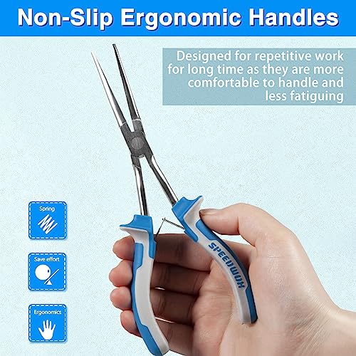 SPEEDWOX 7 Inches Long Reach Needle Nose Pliers with Serrated Jaw | Slim Extra Long Plier, Long Nose Mini Precision Wire Looping, Hard to Reach Narrow Spaces, High Leverage Fine Tips - style: Needle Nose Pliers with Teeth