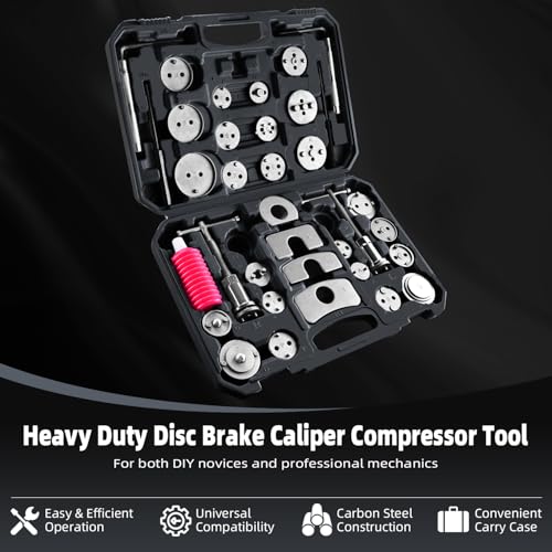 8MILELAKE 35pcs Disc Brake Caliper Tool Kit, Heavy Duty Disc Brake Piston Caliper Compressor Rewind Tool for Brake Pad Replacement, Fits Most American, European, Japanese Autos (Black) - color: Black
