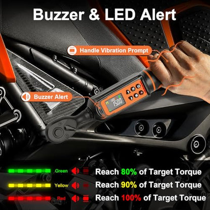 Kerry 3/8 Inch Drive Digital Torque Wrench 0-44.25ft.lb, ±2% High Accuracy | Five Units of Measure,LED and Buzzer Notification, Easy to Read and Operate, 72 Tooth for Bike Motorcycle - size: 3/844ft.lb