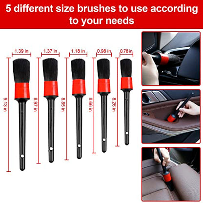 Amiss 18 PCS Car Cleaning Tools Kit, Car Detailing Brush Set with Driller Attachment Set, Car Wash Kit, Car Cleaning Brushes for Cleaning Interior, Exterior, Wheels, Etc. (Red)