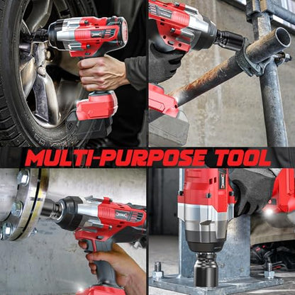 DIYtoolifz 3/4" Cordless Impact Wrench Compatible with Milwaukee 18V Battery: 1850FT-LBS(2500N.m) High Torque Impact Driver, Auto-Stop Reverse, 4-Speed Heavy Duty Impact for Car/Truck/Mower(Bare Tool) - size: 3/4 inch, style: Compatible with Milwaukee 18V