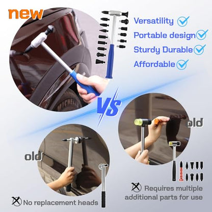 Super PDR Paintless Dent Repair Kit - Professional Puller with 100W Glue Gun LED Line Board and 64 Tabs T-Bar Slide Hammer - Auto Bodywork Tool Set for Car Door Ding Removal and Hail Damage