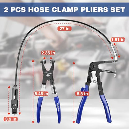 WORKPRO 2-Piece Hose Clamp Pliers Set, 27" Flexible Hose Clamp Plier & Flat Band Hose Pliers Removal Tool for Car Coolant Hose, Water Pipe - style: 2-Piece