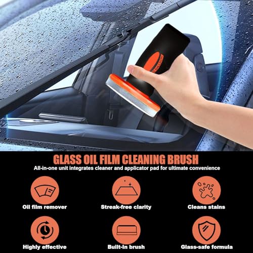 2Pcs Glass Oil Film Remover for Car Windshield, Windows & Mirrors, Roll-On Glass Compound with Cleaning Board, Streak-Free Windshield Cleaner Tool for Water Spots, Bug Splatters & Improved Visibility