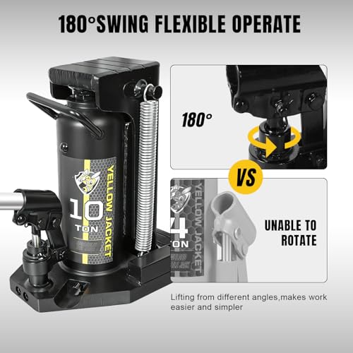 YELLOW JACKET Toe Jack, 10 Ton Saddle/5 Ton Claw 2-in-1 Low Profile Lift Jack, Heavy Duty Hydraulic Claw Jack for Automotive, Machinery, Construction, Farm, Garage - size: 10 Ton Saddle