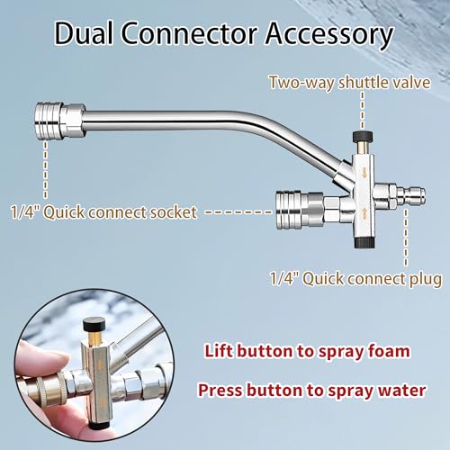 Selkie Foam Cannon with Pressure Washer Gun and Dual Connector, 3-in-1 Car Foam Cannon Kits with 1/4 Inch Quick Connector, 7 Pressure Washer Nozzle Tips, Dual-Connector Accessory