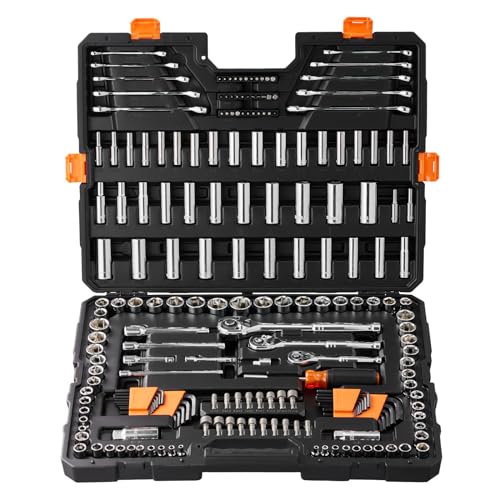 VEVOR Mechanics Tool Set, 205 Pcs SAE and Metric Sockets, 1/4" 3/8" 1/2" Drive Deep and Standard Sockets, Chrome Vanadium Steel, Polyethylene - size: 1/4"&3/8"&1/2", style: NEW 205 PC