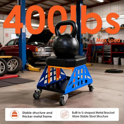 Heavy Duty Rolling Mechanics Seat,400 LBS Capacity Garage Stool, Tools for Automotive Auto Repair (Blue) - color: Blue