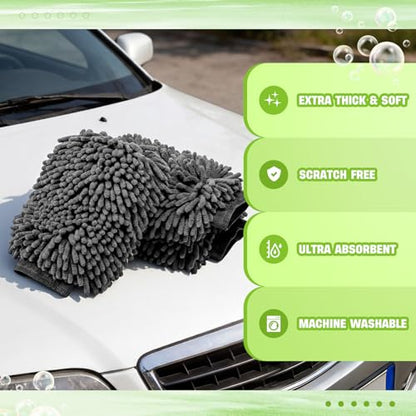 48 Pack Car Wash Mitt Bulk Microfiber, 10'' x 8'' Chenille Car Wash Mitt Gloves, Scratch Free Double Sided No Lint No Marks for Truck SUV and All Vehicle Surfaces (Grey) - color: Grey