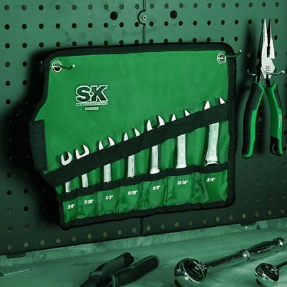 SK Stubby Ratcheting Wrench Set, Combination Wrench Set, 7-Piece, SAE 3/8" to 3/4", 72-Tooth, CR-V Steel, with Rolling Pouch - size: SAE