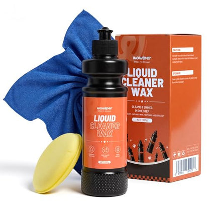 Liquid Cleaner Wax for Cars - 2 in 1 Car Wax Cleaner & Shine in One Step, Easy to Use Liquid for Paint Protection, Water Beading & Gloss for Black White Cars - 10.58 oz